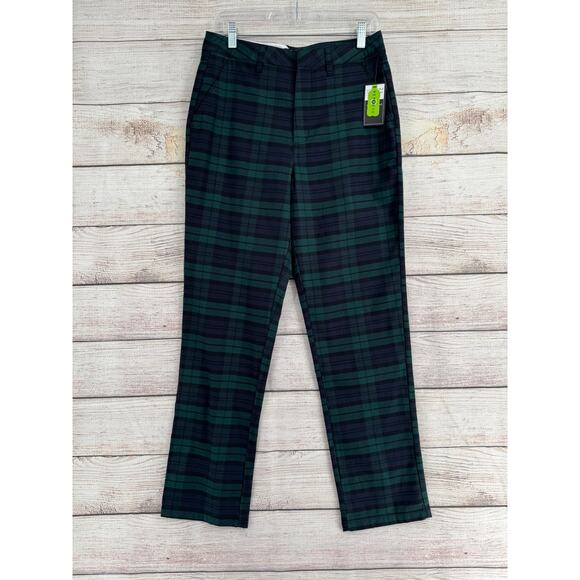 Volcom FroChickie High Rise Plaid Chino Pants Womens 29x30 Blue Green NEW - Picture 1 of 14